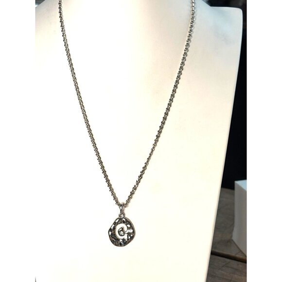 Silver-Tone Chain Necklace With Textured Circle Pendant & Heart Accent - Picture 3 of 9